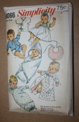 8066  SIMPLICITY 1968 NEWBORN 1 SZ LAYETTE SAQUE, KIMONO, DRESS PATTERN